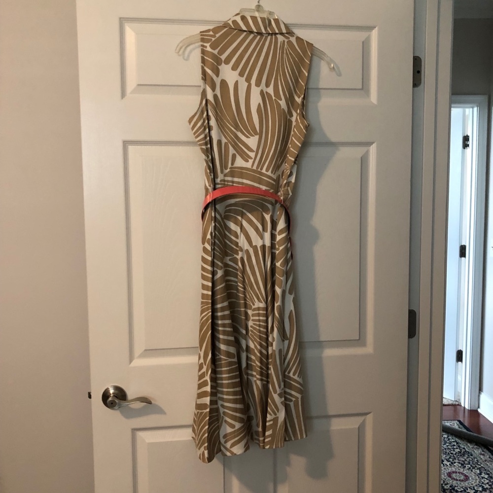 Beige and white summer belted dress